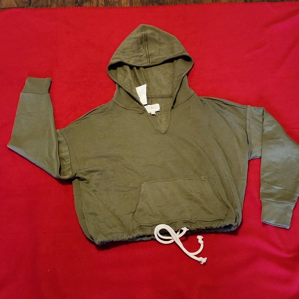 Lou & Grey Olive Green SignatureSoft Plush Sweatshirt Crop Hoodie XS